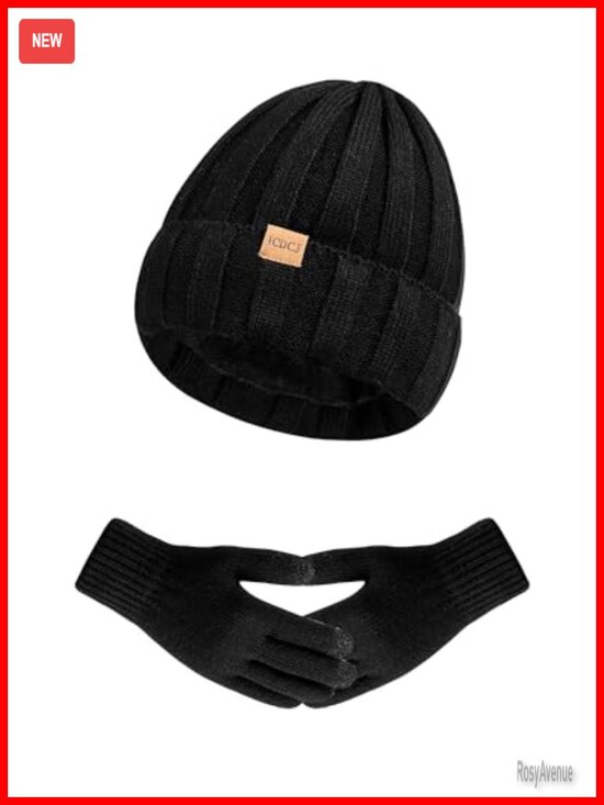 Winter Beanie Hat and Touchscreen Gloves Set with Fleece Lining main image 5